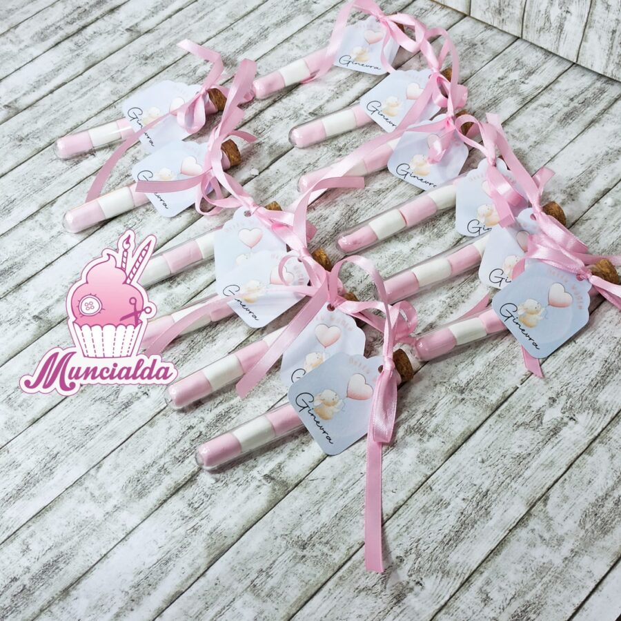 Bomboniera nascita bimba provetta marshmallows