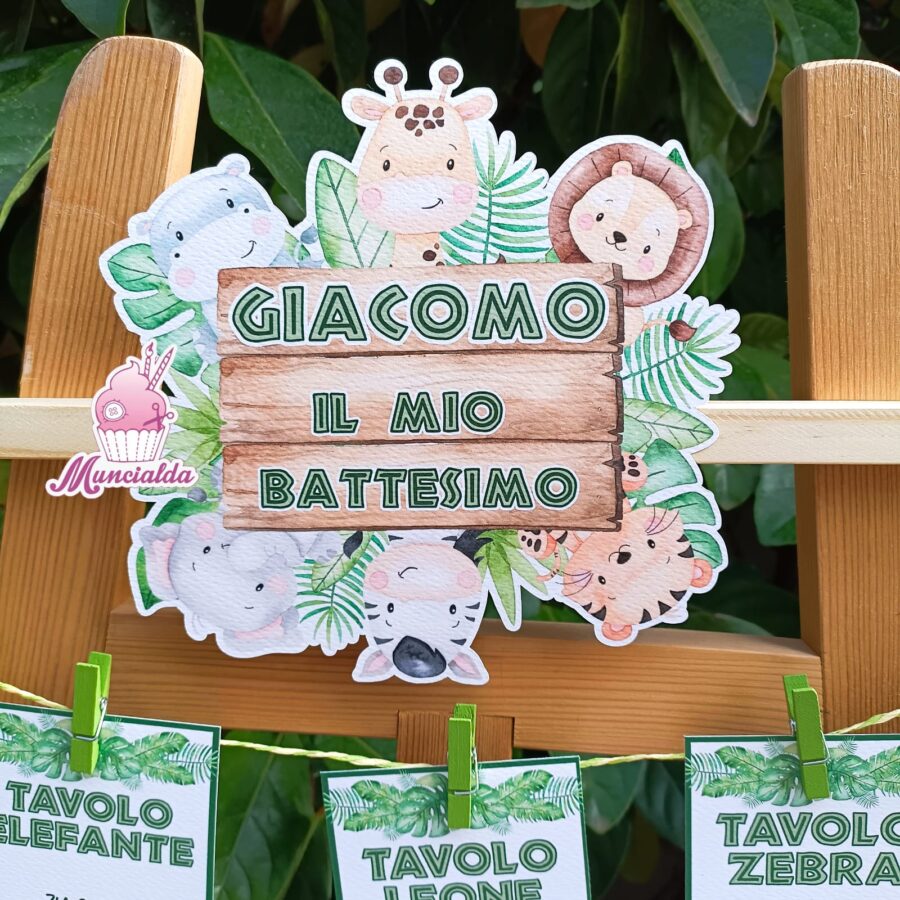 Cartellini tableau de mariage Battesimo Safari